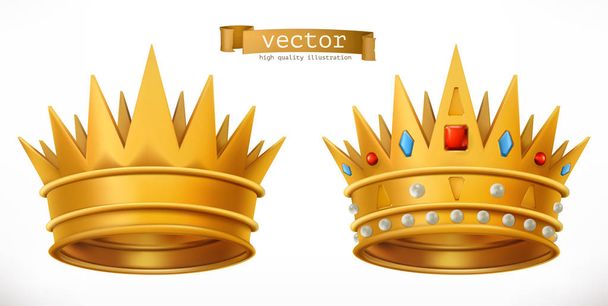 Gold crown, king. 3d realistic vector icon - Vector, Imagen