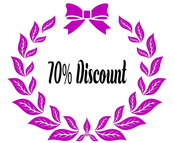 70 PERCENT DISCOUNT with pink laurels ribbon and bow. - Photo, Image