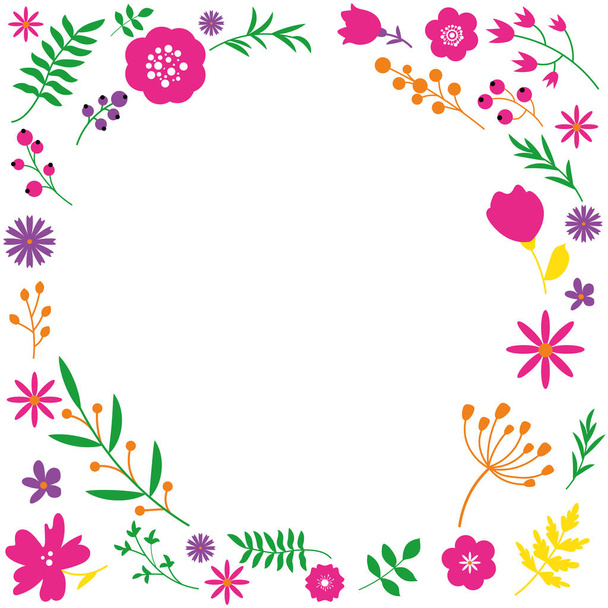 Spring floral circle frame design on white background. - Vektör, Görsel