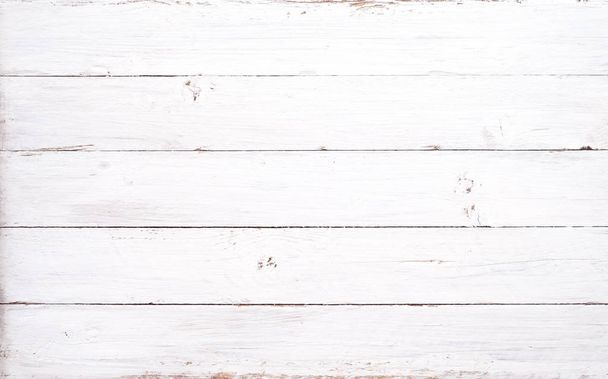 Vintage white wood background - Old weathered wooden plank painted in white color. - Photo, Image