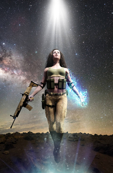 Soldier woman with paranormal magic powers - Photo, Image