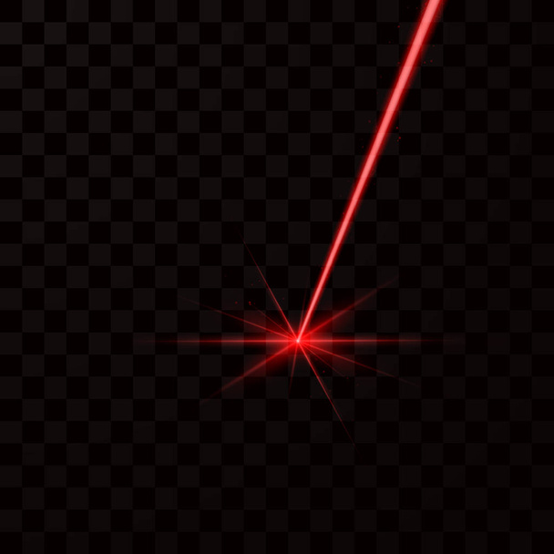 Realistic red laser beam. Red light ray. Vector illustration isolated on dark background - Διάνυσμα, εικόνα