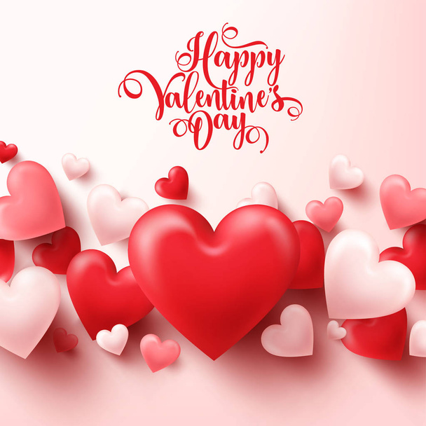 Valentines day abstract background. White, red, pink 3d heart. February 14, love. Romantic wedding greeting card. - Vector, Image