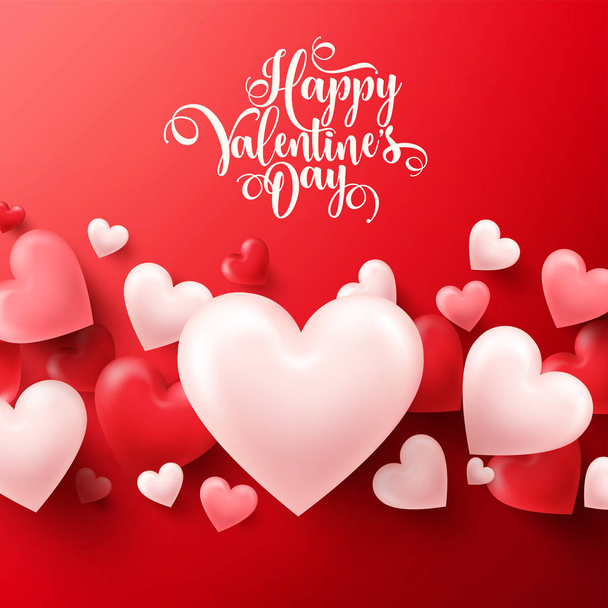 Valentines day abstract background. White, red, pink 3d heart. February 14, love. Romantic wedding greeting card. - ベクター画像