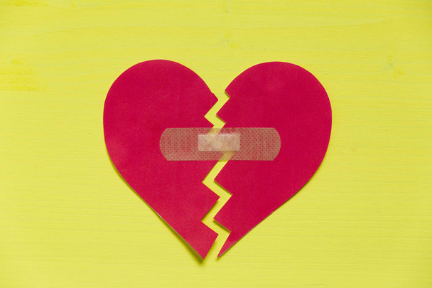 Broken paper heart with patch - Photo, Image