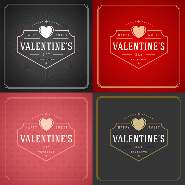 Happy Valentines Day Greeting Cards or Posters Set Vector illustration. Retro typography design and texture background. Heart shape symbol and elements, Love Concept. - Vektor, kép