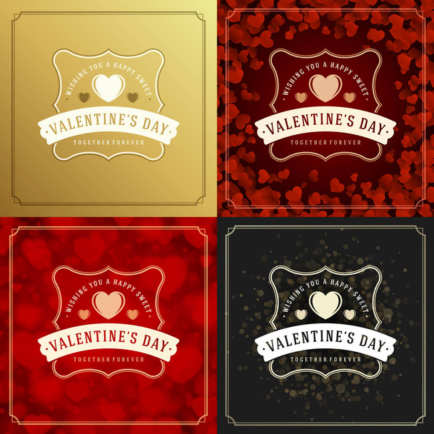 Happy Valentines Day Greeting Cards or Posters Set Vector illustration. Retro typography design and texture background. Heart shape symbol and elements, Love Concept. - Vector, afbeelding