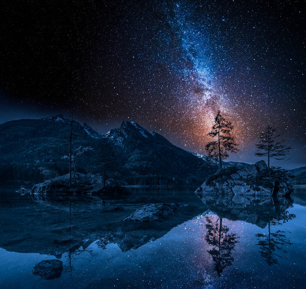 Milky way at Hintersee lake in Alps, Germany - Photo, Image