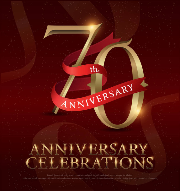70esimo anniversario celebrazione logo d'oro con nastro rosso su sfondo rosso. illustratore vettoriale.eps
 - Vettoriali, immagini