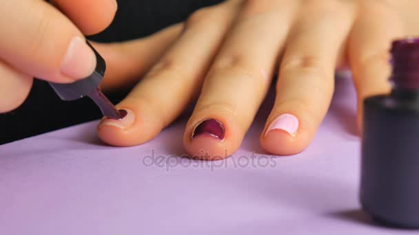 Step of professional gel polish manicure closeup footage. Beauty industry. - Footage, Video