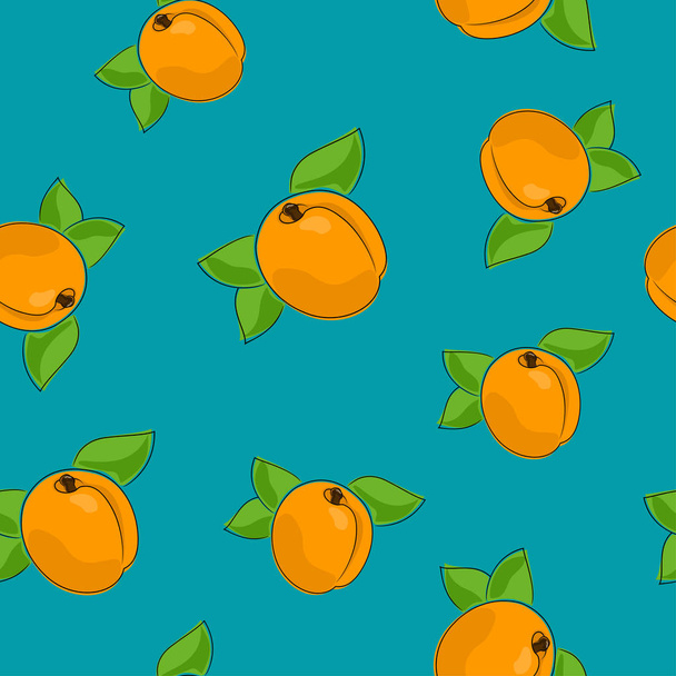 Naadloze patroon, abrikoos op azuurblauwe achtergrond - Vector, afbeelding