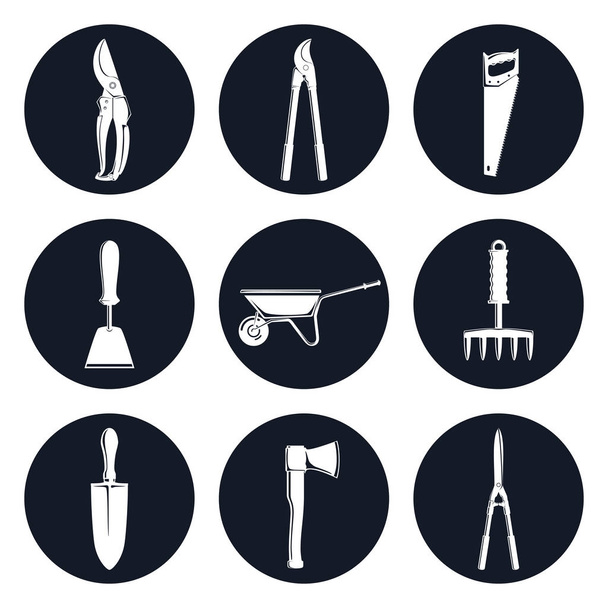 Set of Round Icons Garden Tools - Vector, Image
