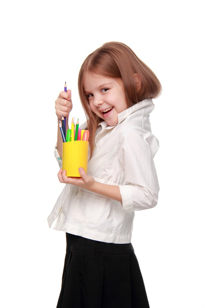 Little schoolgirl with pencils - Photo, image