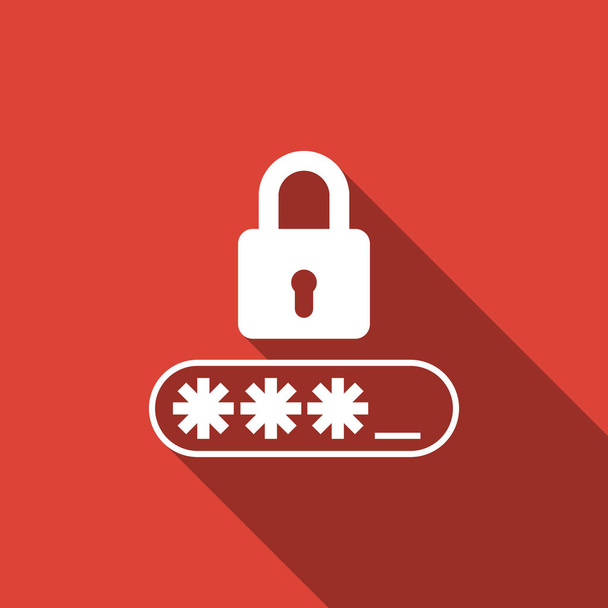 Password Protection icon isolated with long shadow. Flat design. Vector Illustration - Vector, Image