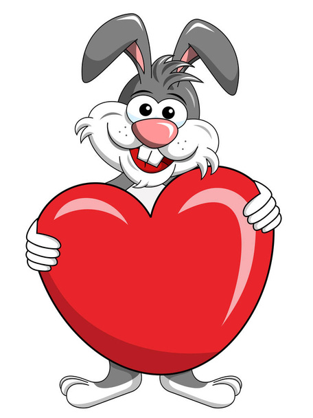 cute bunny or rabbit holding big heart isolated - Vector, Image