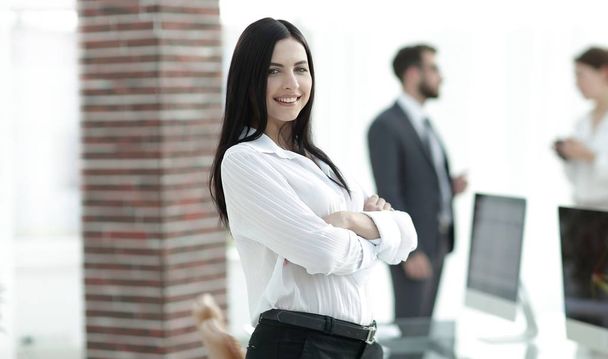 perspective successful young woman in the office - 写真・画像
