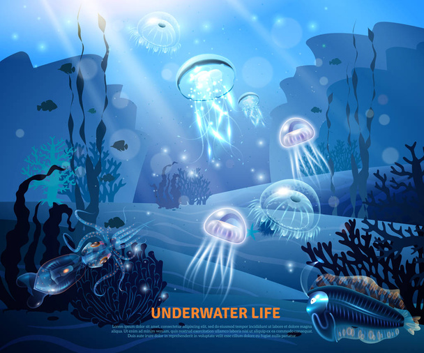Arrière-plan de vie sous-marine Affiche lumineuse
 - Vecteur, image