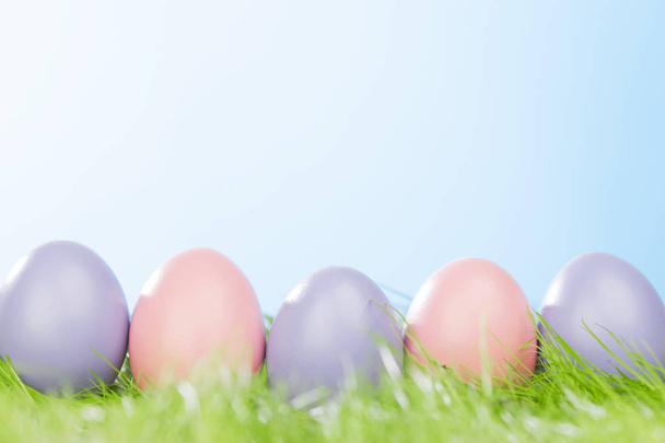 Easter eggs in grass - 写真・画像
