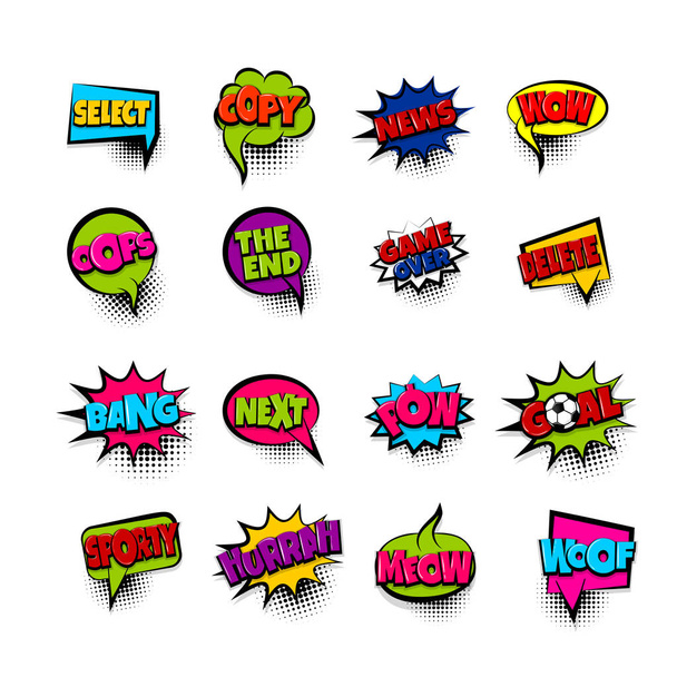 Pop art comic text phrase set collection - Vector, Image