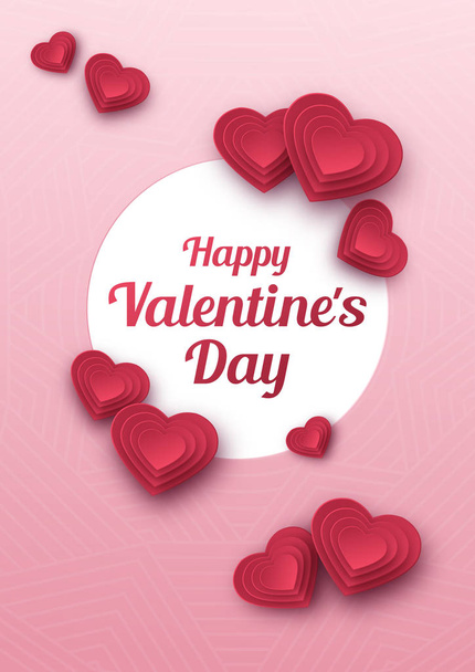 Happy Valentines Day greeting card. Paper art, love and wedding. - Vector, Imagen