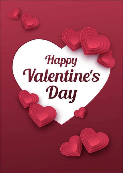 Happy Valentines Day greeting card. Paper art, love and wedding. - Вектор,изображение