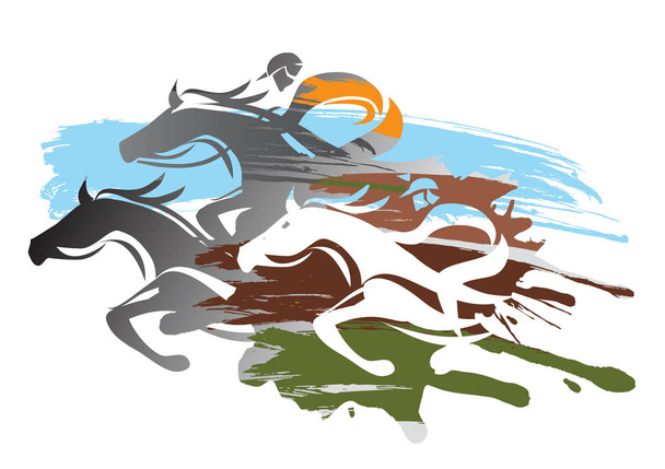 Lóverseny. Kifejező színes illusztráció a lóverseny. Szabad vektor. - Vektor, kép