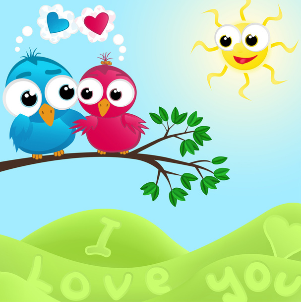 Couple of birds in love. Vector illustration. - Vector, Image