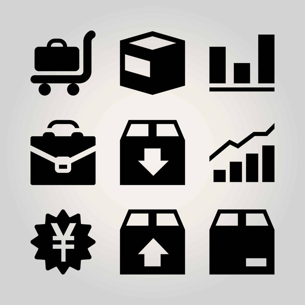 Shopping vector icon set. money, package, analytics and briefcase - Διάνυσμα, εικόνα