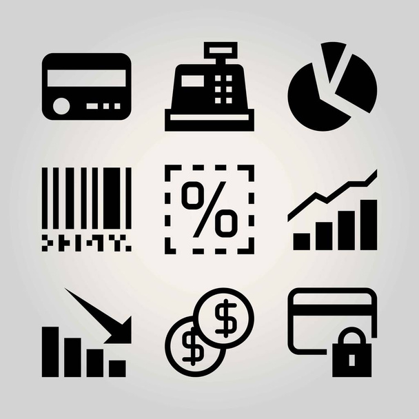Technology vector icon set. analytics, pie chart, chart and barcode - Vector, afbeelding