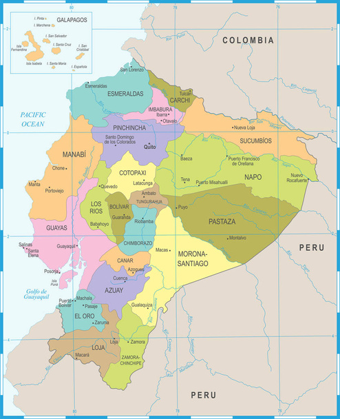 Χάρτης Ισημερινός - λεπτομερείς διανυσματικά εικονογράφηση - Διάνυσμα, εικόνα