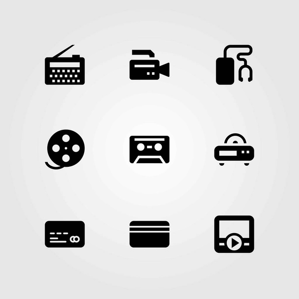 Technology vector icons set. movie player, credit card and film roll - Вектор,изображение
