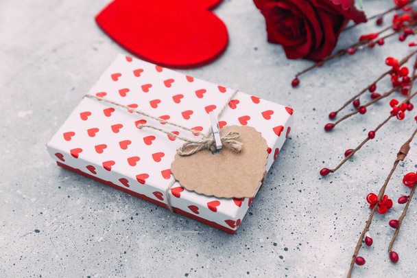St. Valentines Day concept.  gift box on wooden table - Valokuva, kuva