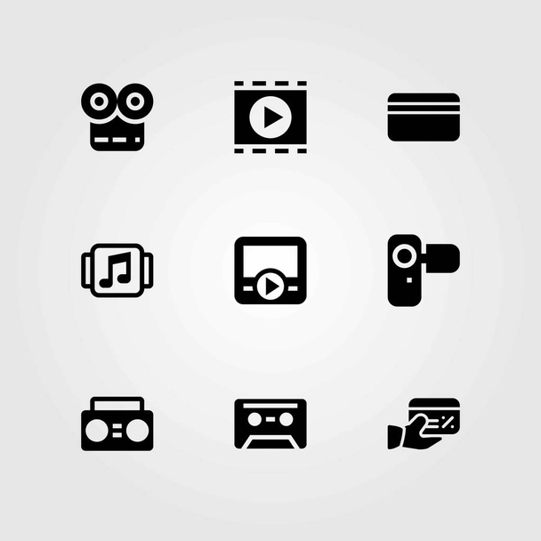 Technology vector icons set. credit card, movie player and camera - Διάνυσμα, εικόνα