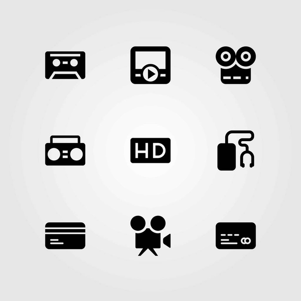 Technology vector icons set. video camera, credit card and boombox - Vektori, kuva