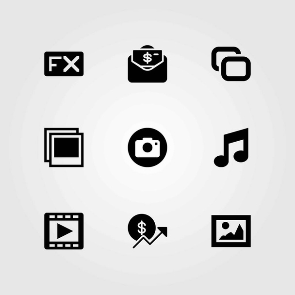 Buttons vector icons set. picture, dollar and movie player - Vecteur, image