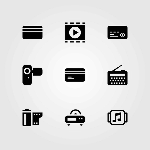 Technology vector icons set. camera, credit card and camcoder - Vetor, Imagem