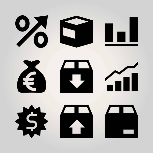Shopping vector icon set. dollar, analutics, percentage and package - Vettoriali, immagini