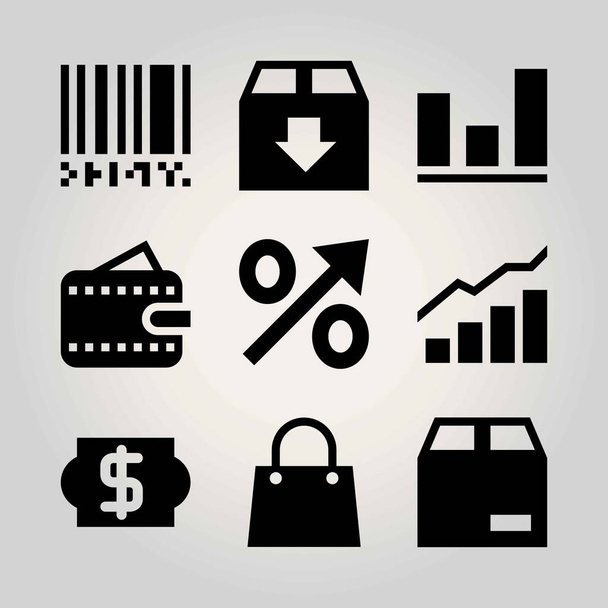 Shopping vector icon set. percentage, shopping bag, wallet and bag - Vecteur, image