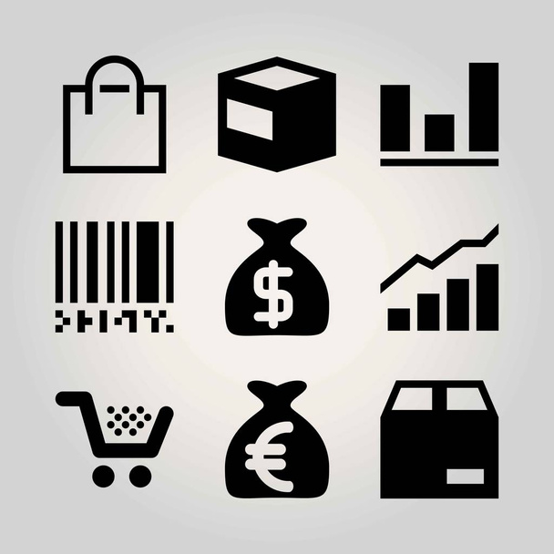 Shopping vector icon set. bag, shopping bag, barcode and analytics - Vecteur, image