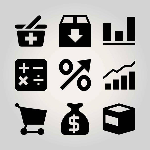 Shopping vector icon set. cart, percentage, package and basket - Vector, afbeelding