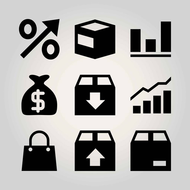 Shopping vector icon set. bag, analytics, package and shopping bag - Vector, afbeelding
