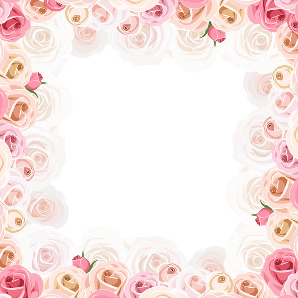Vector frame with pink and white roses. - Vector, Image