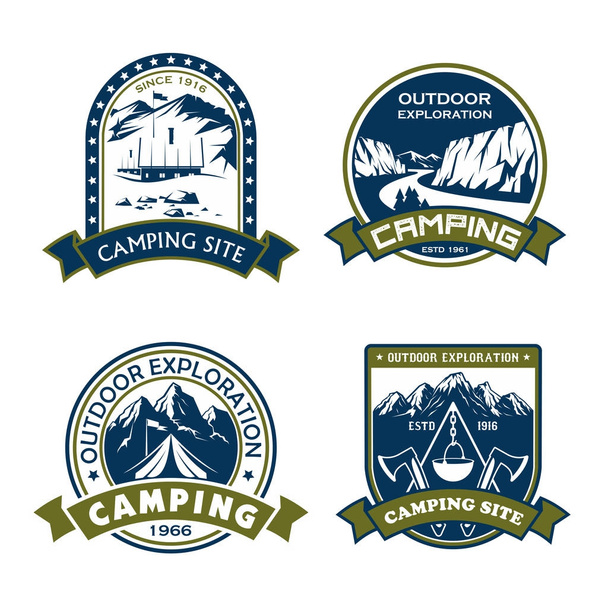 Vector icons for camping site outdoor adventure - Vector, Image
