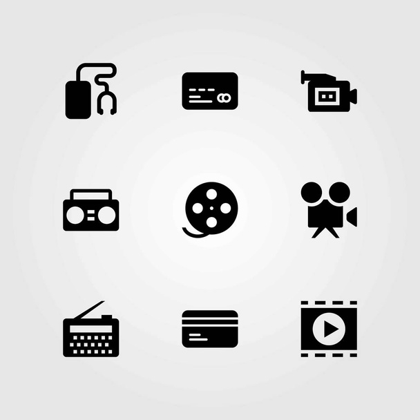 Technology vector icons set. radio, boombox and film roll - Вектор,изображение