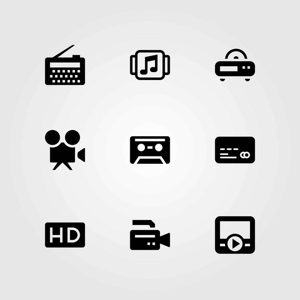 Technology vector icons set. video camera, hd and movie player - Διάνυσμα, εικόνα