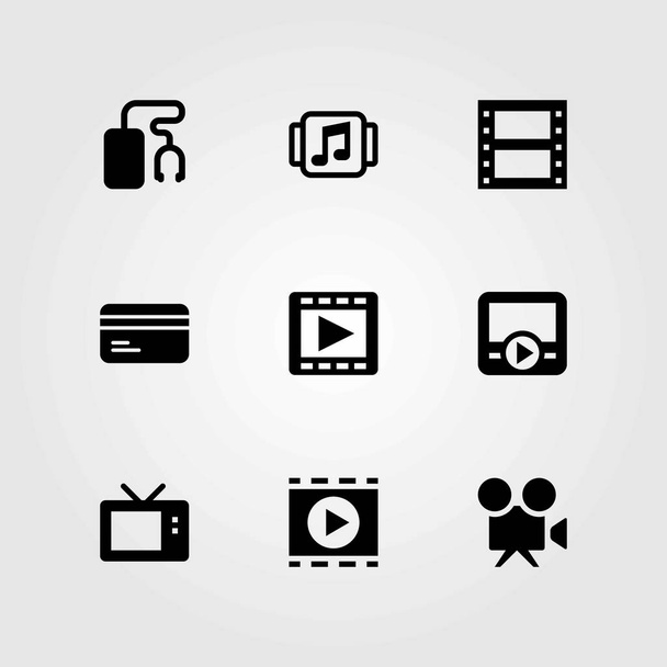 Technology vector icons set. tv, video camera and film roll - Vektör, Görsel