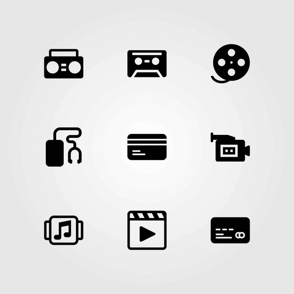 Technology vector icons set. credit card, music player and film roll - Διάνυσμα, εικόνα