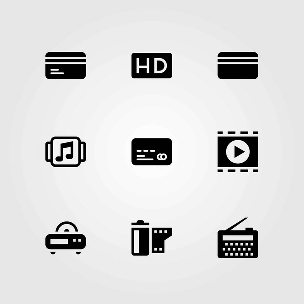 Technology vector icons set. music player, radio and film roll - Διάνυσμα, εικόνα