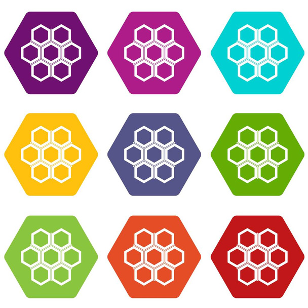 Little honeycomb icon set color hexahedron - Vector, Image
