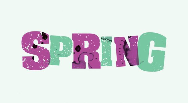 Concepto de primavera Palabra estampada Ilustración de arte
 - Vector, Imagen